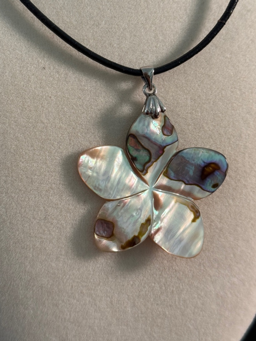 Abalone Shell Plumeria Flower Pendant Necklace - Picture 3 of 5